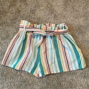 Aqua Striped High Rise Shorts